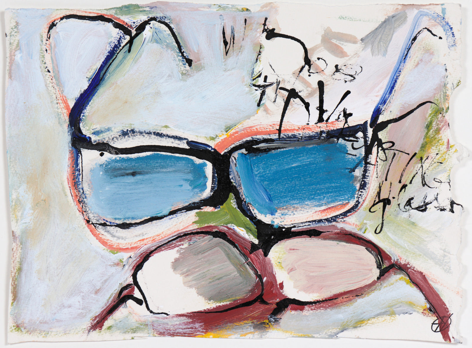 Abstract with Glasses & Text<br>20th Century Oil & Ink<br><br>#C5936