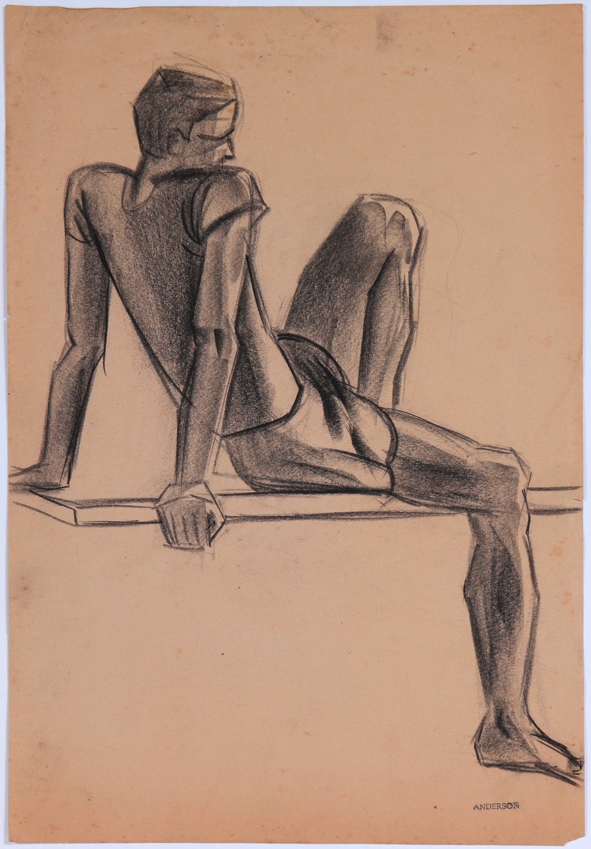 Monochromatic Seated Figure Study&lt;br&gt;Circa 1950 Charcoal&lt;br&gt;&lt;br&gt;#C5938