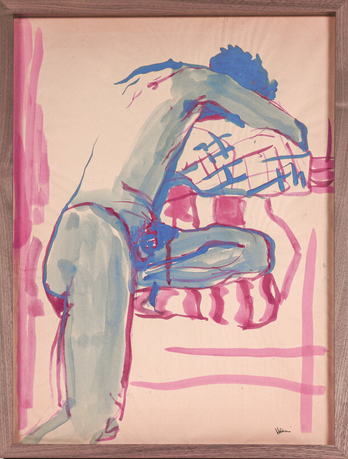 Steated Nude Figure in Blue &amp; Pink &lt;br&gt;20th Century Gouache &lt;br&gt;&lt;br&gt;#C5942