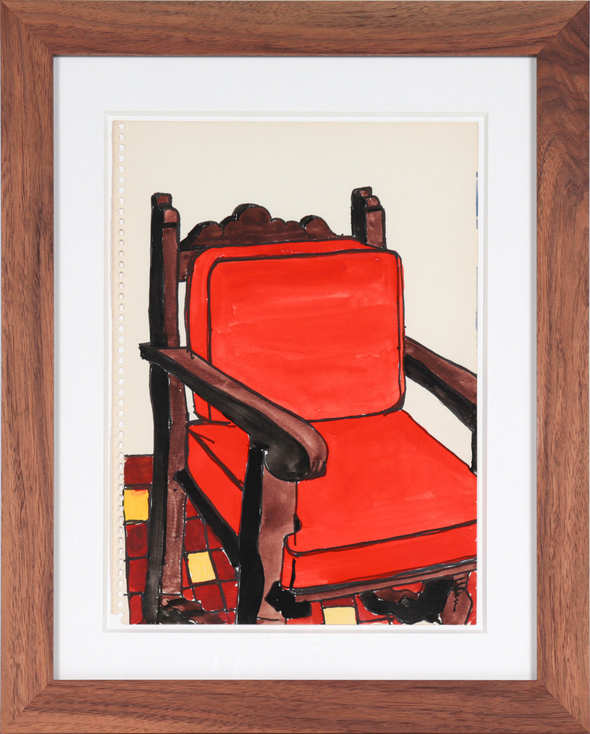 Vintage Red Chair &lt;br&gt;20th Century Gouache &lt;br&gt;&lt;br&gt;#C5946