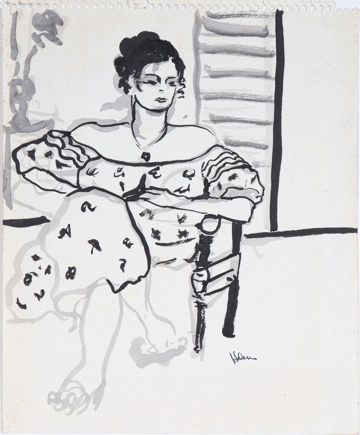 Seated Female Figure Study &lt;br&gt;Mid Century Watercolor &lt;br&gt;&lt;br&gt;#C5959