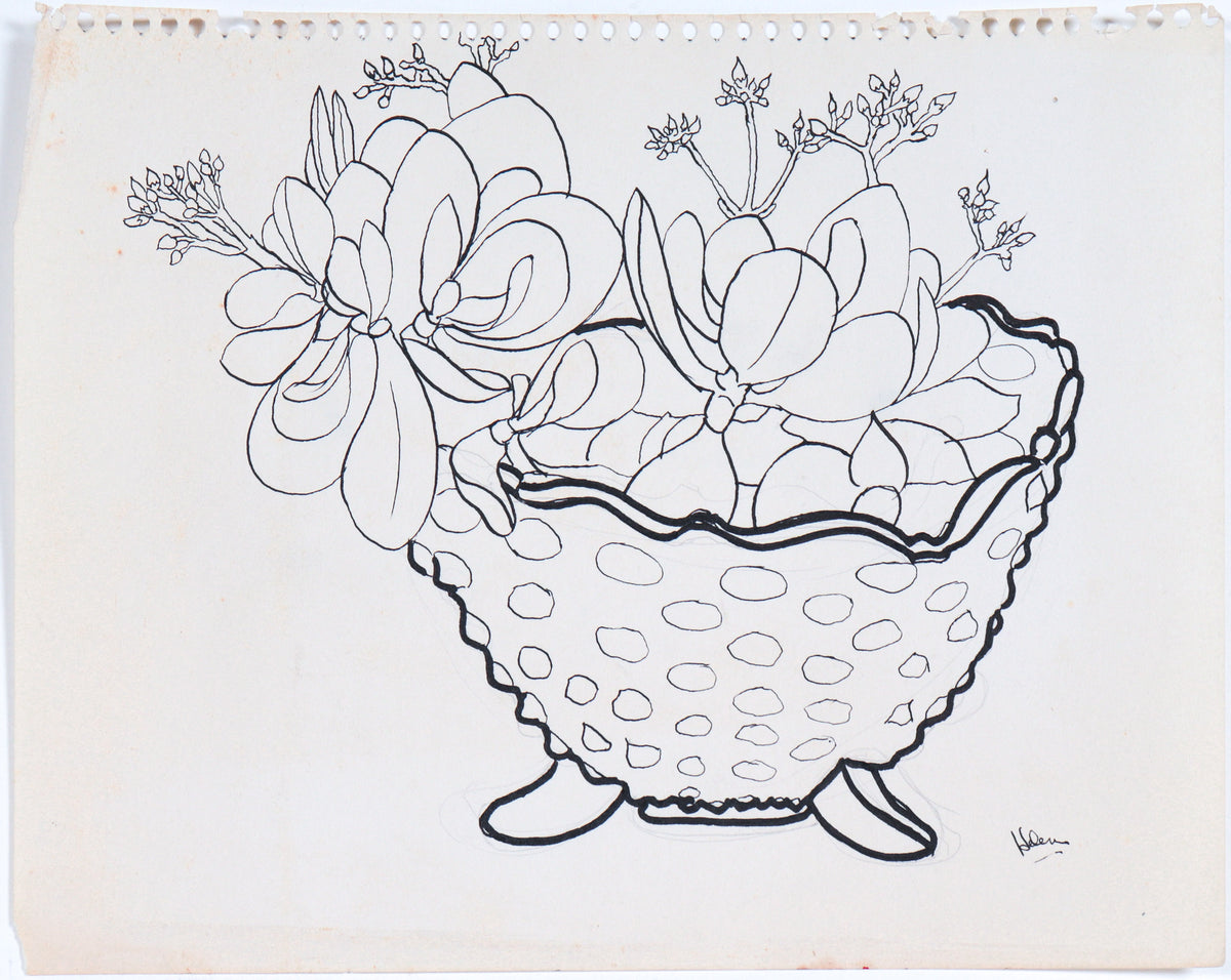 Floral Still Life in Bowl &lt;br&gt;20th Century Ink &lt;br&gt;&lt;br&gt;#C5960