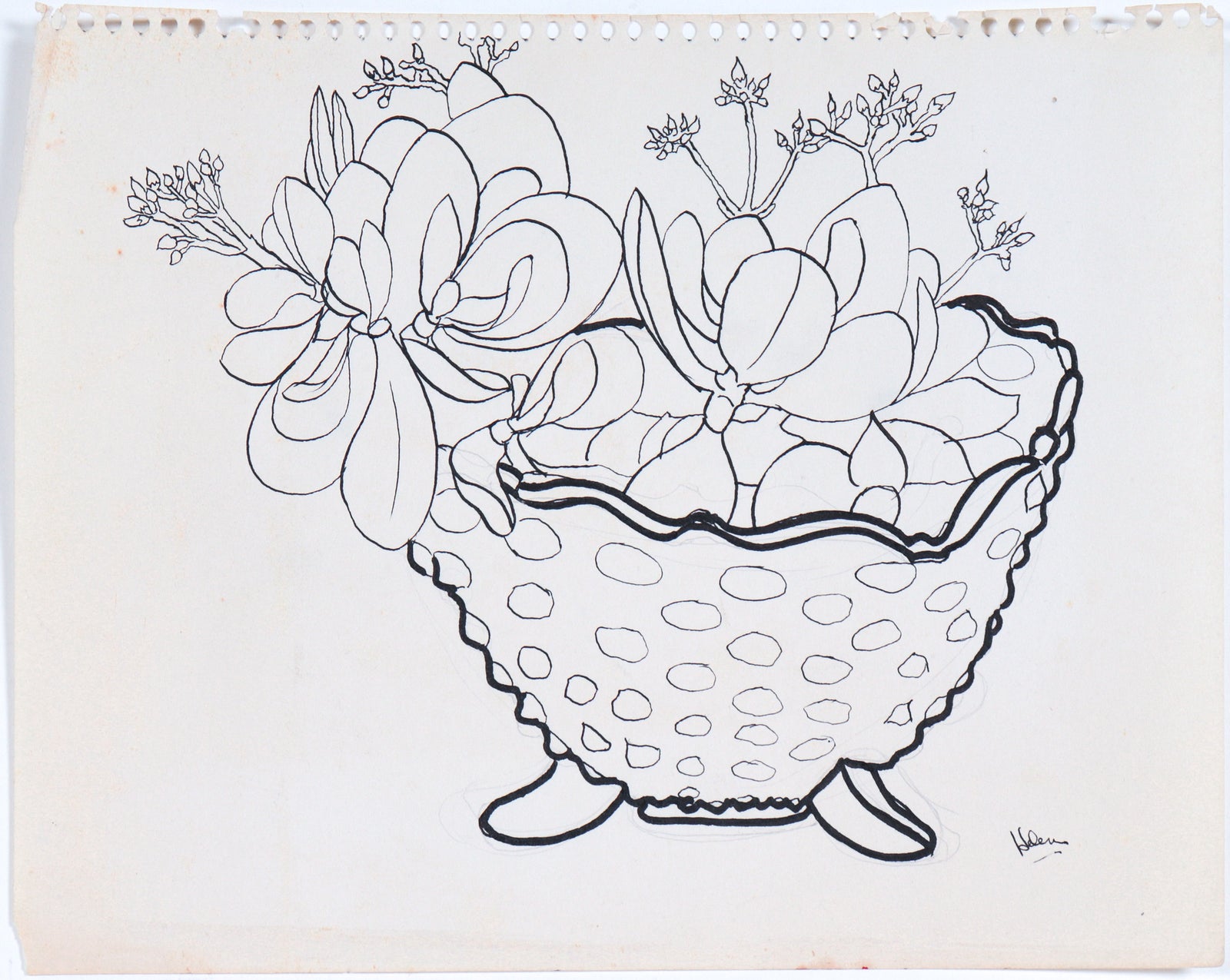 Floral Still Life in Bowl <br>20th Century Ink <br><br>#C5960