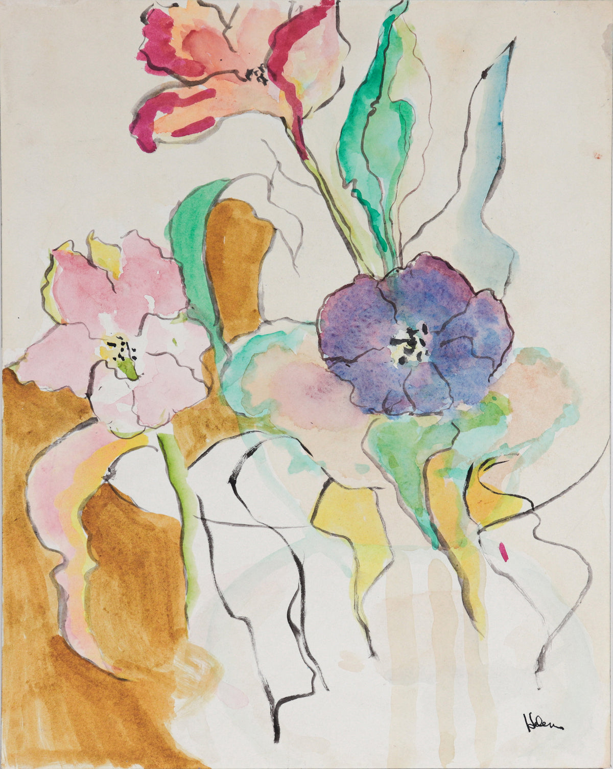 Abstracted Floral Still Life &lt;br&gt;20th Century Watercolor &lt;br&gt;&lt;br&gt;#C5961