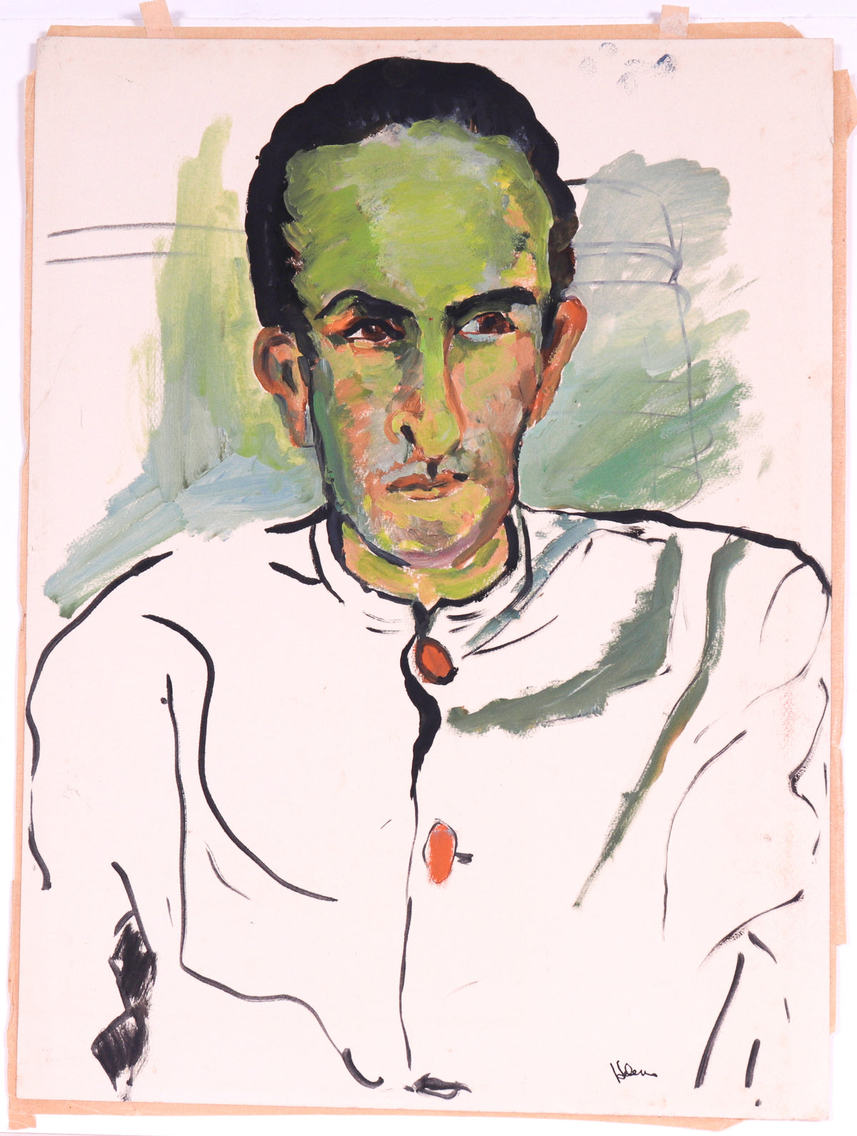 &lt;i&gt;Waiter at Villa&lt;/i&gt; &lt;br&gt;20th Century Oil on Paper &lt;br&gt;&lt;br&gt;#C5968