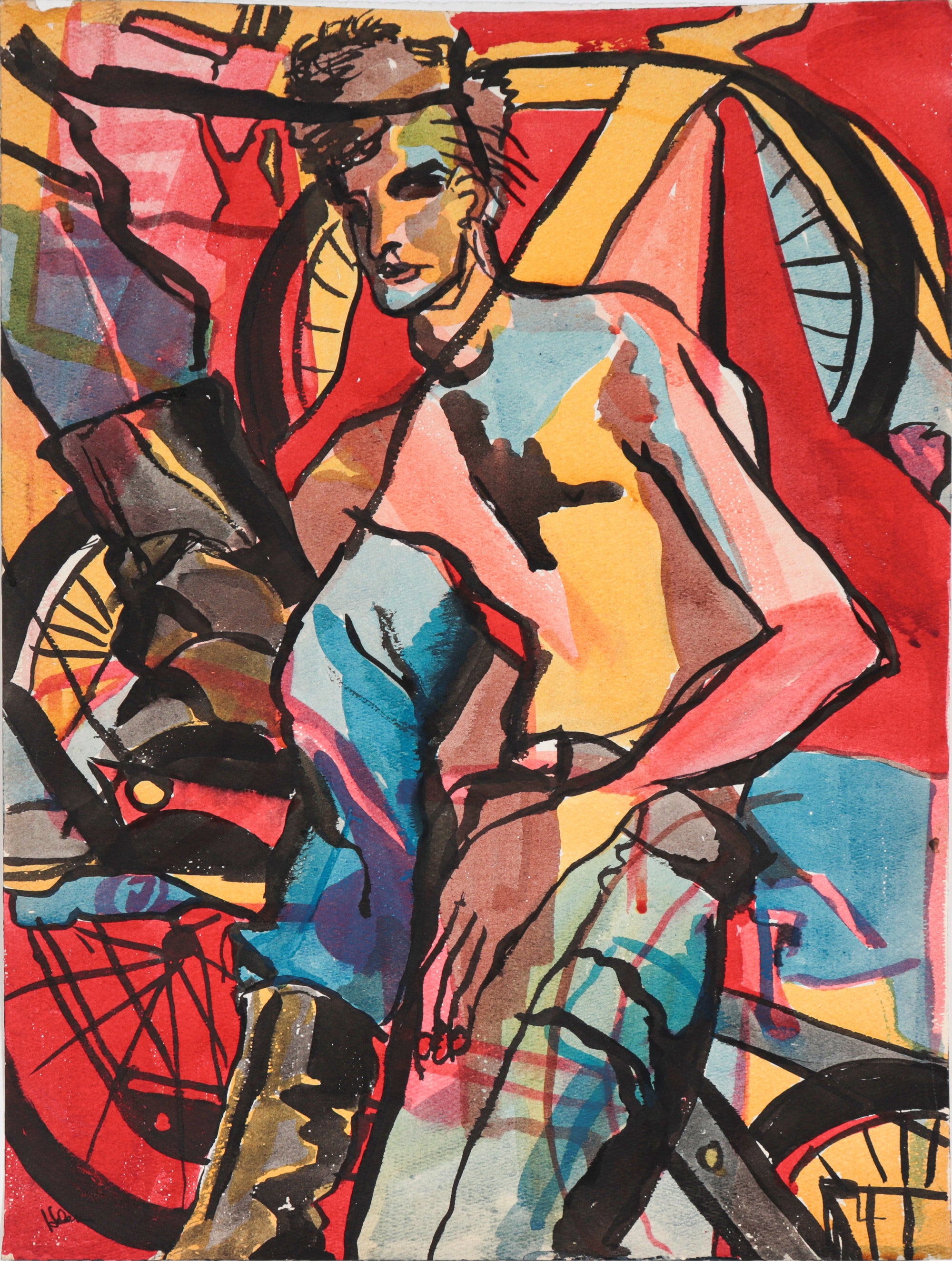 Colorful Abstracted Figure <br>20th Century Watercolor <br><br>#C5969