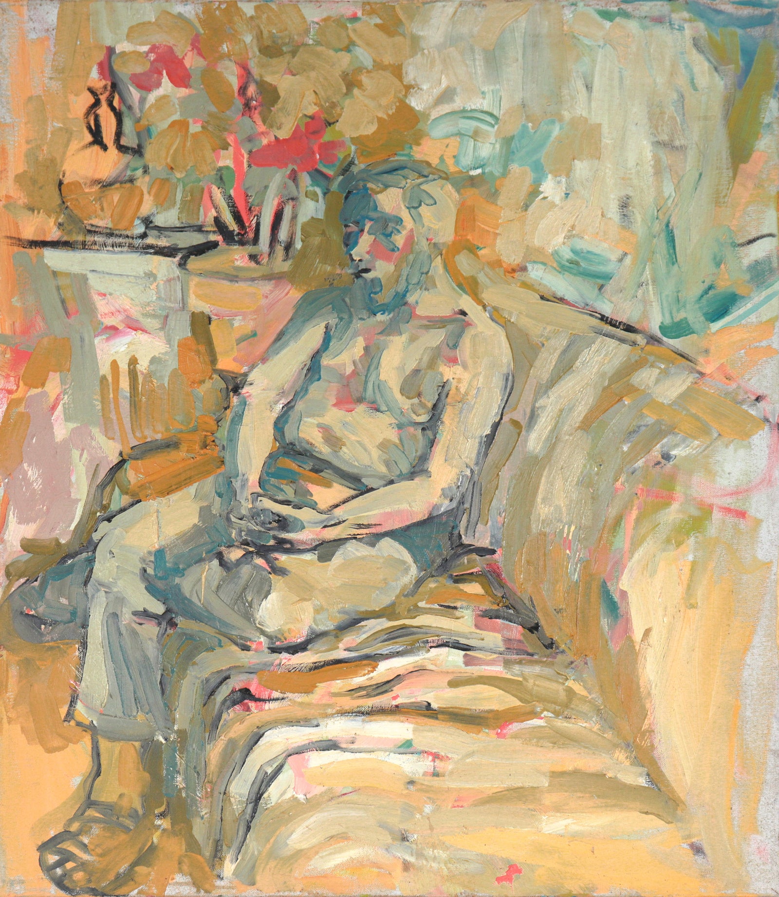 Warm Expressionist Figure <br>Mid Century Oil <br><br>#C5972