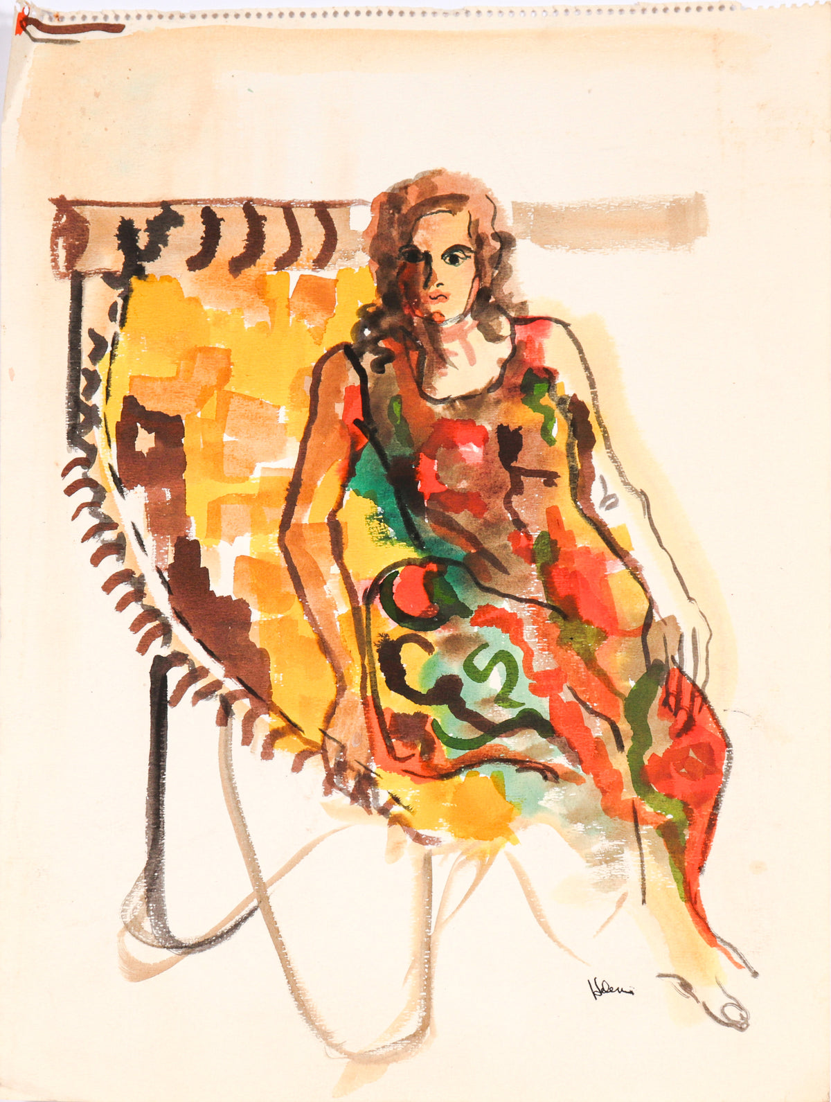 Vivid Seated Figure &lt;br&gt;20th Century Watercolor &lt;br&gt;&lt;br&gt;#C6068