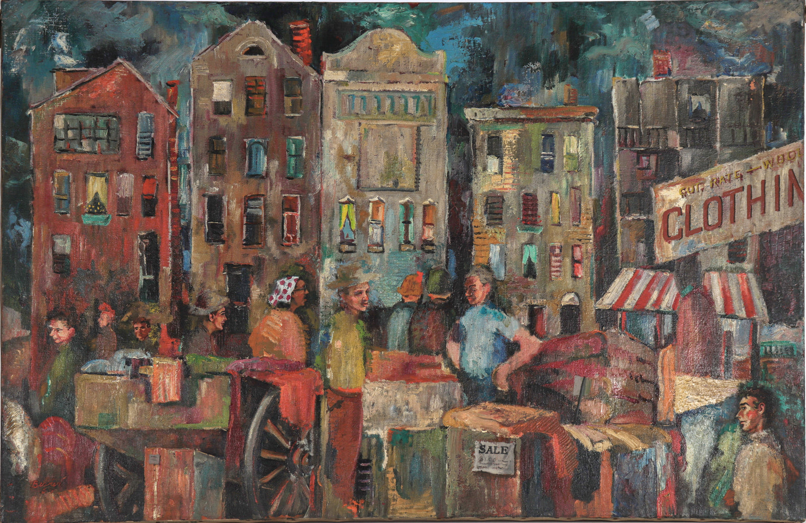 Bustling Marketplace Scene <br>1954 Oil <br><br>#C6103