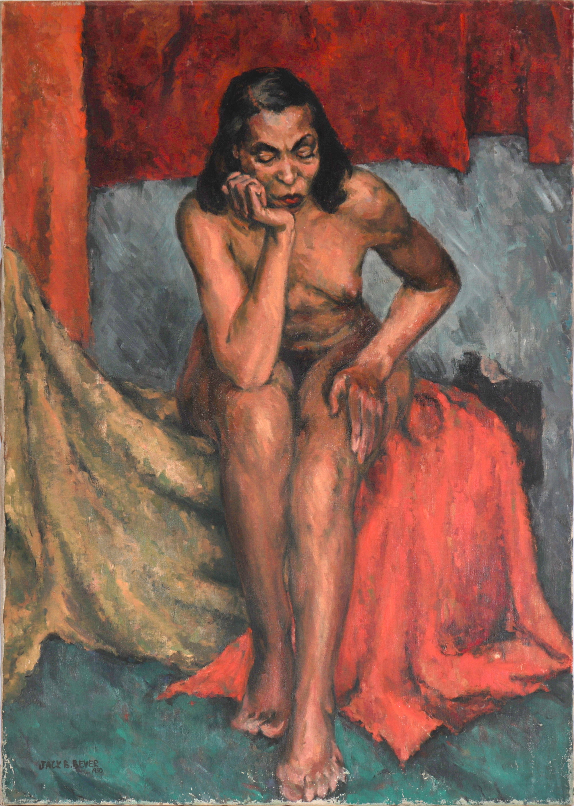 Contemplative Seated Nude <br>1950 Oil <br><br>#C6106