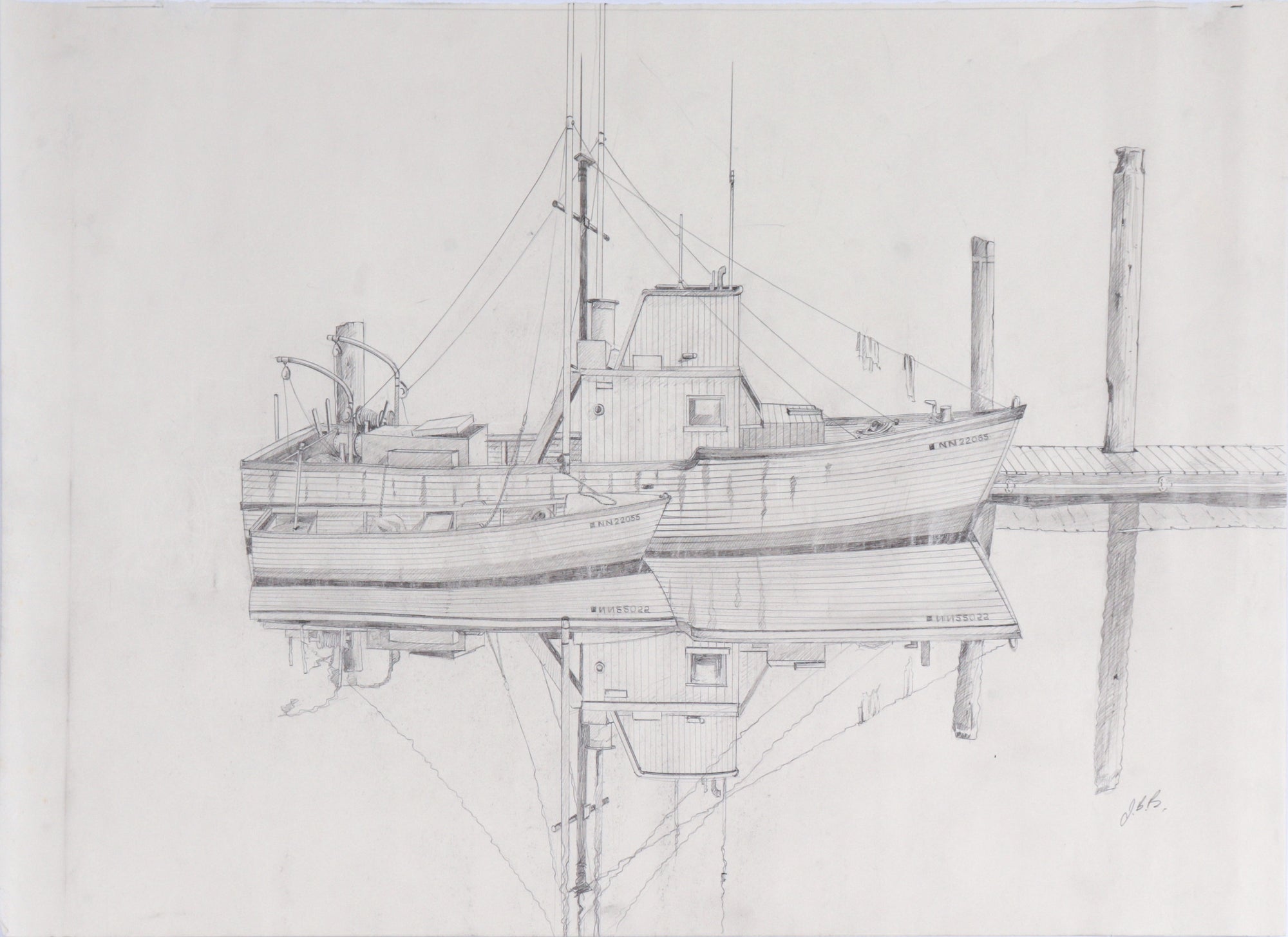 zz- Boats at Harbor <br>20th Century Graphite <br><br>#C6107