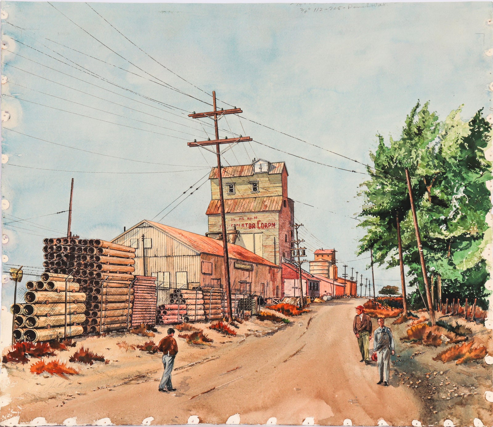 zz- California Industrial Scene <br>20th Century Watercolor <br><br>#C6112