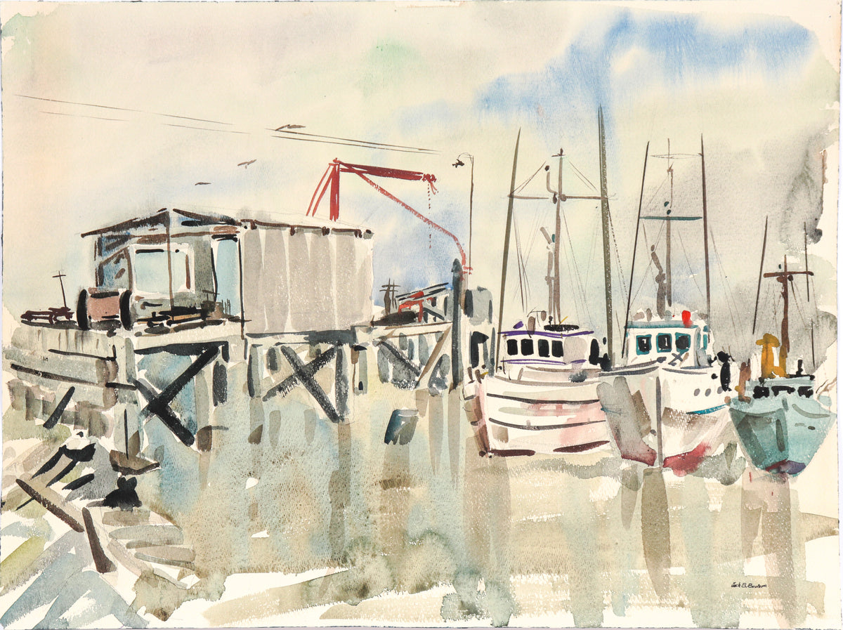 Boats at Harbor &lt;br&gt;20th Century Watercolor &lt;br&gt;&lt;br&gt;#C6155