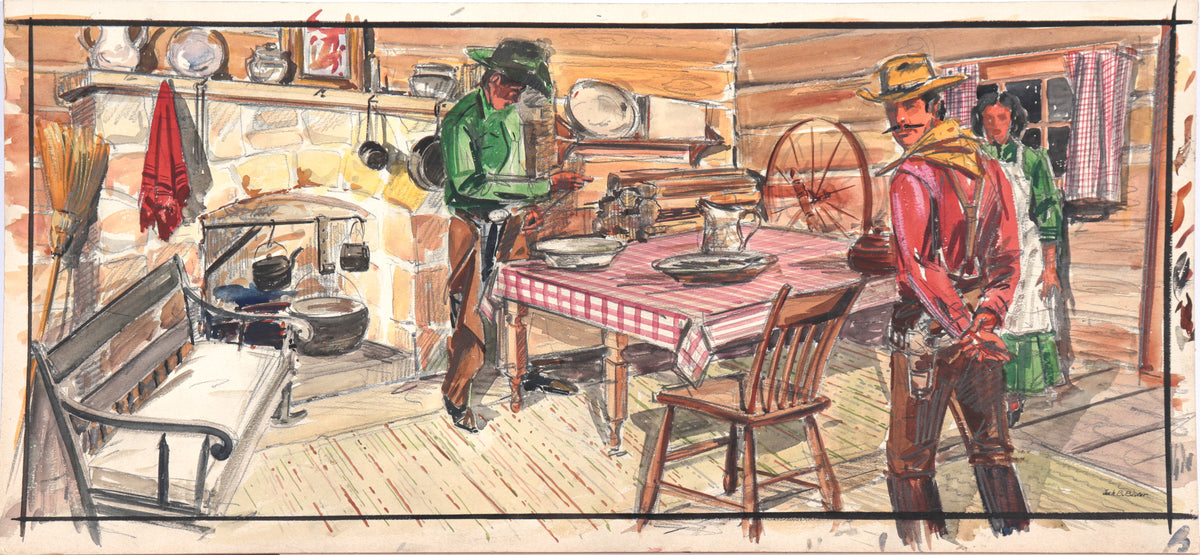 Western Frontier Interior Scene &lt;br&gt;20th Century Watercolor &amp; Graphite &lt;br&gt;&lt;br&gt;#C6157