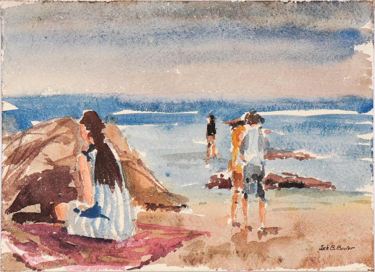 People at the Shore &lt;br&gt;Mid Century Watercolor &lt;br&gt;&lt;br&gt;#C6159