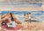 People at the Shore <br>Mid Century Watercolor <br><br>#C6159