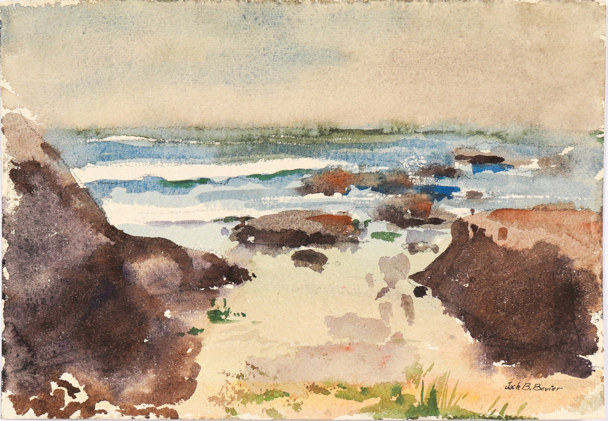 Rocky Coastal View &lt;br&gt;Mid Century Watercolor &lt;br&gt;&lt;br&gt;#C6160