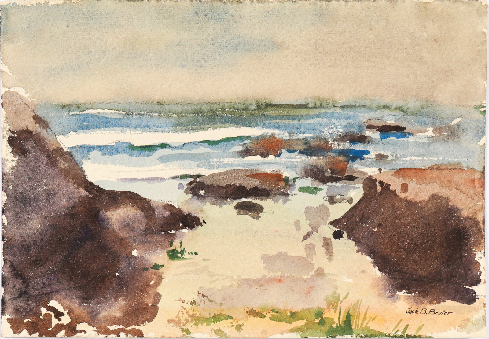 Rocky Coastal View <br>Mid Century Watercolor <br><br>#C6160