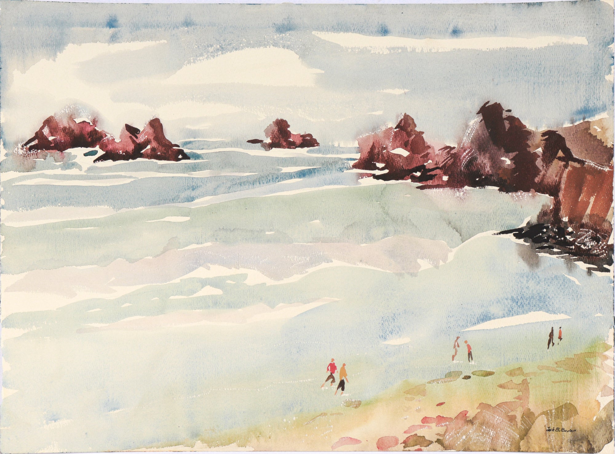 California Coastal Scene <br>Mid Century Watercolor <br><br>C6161