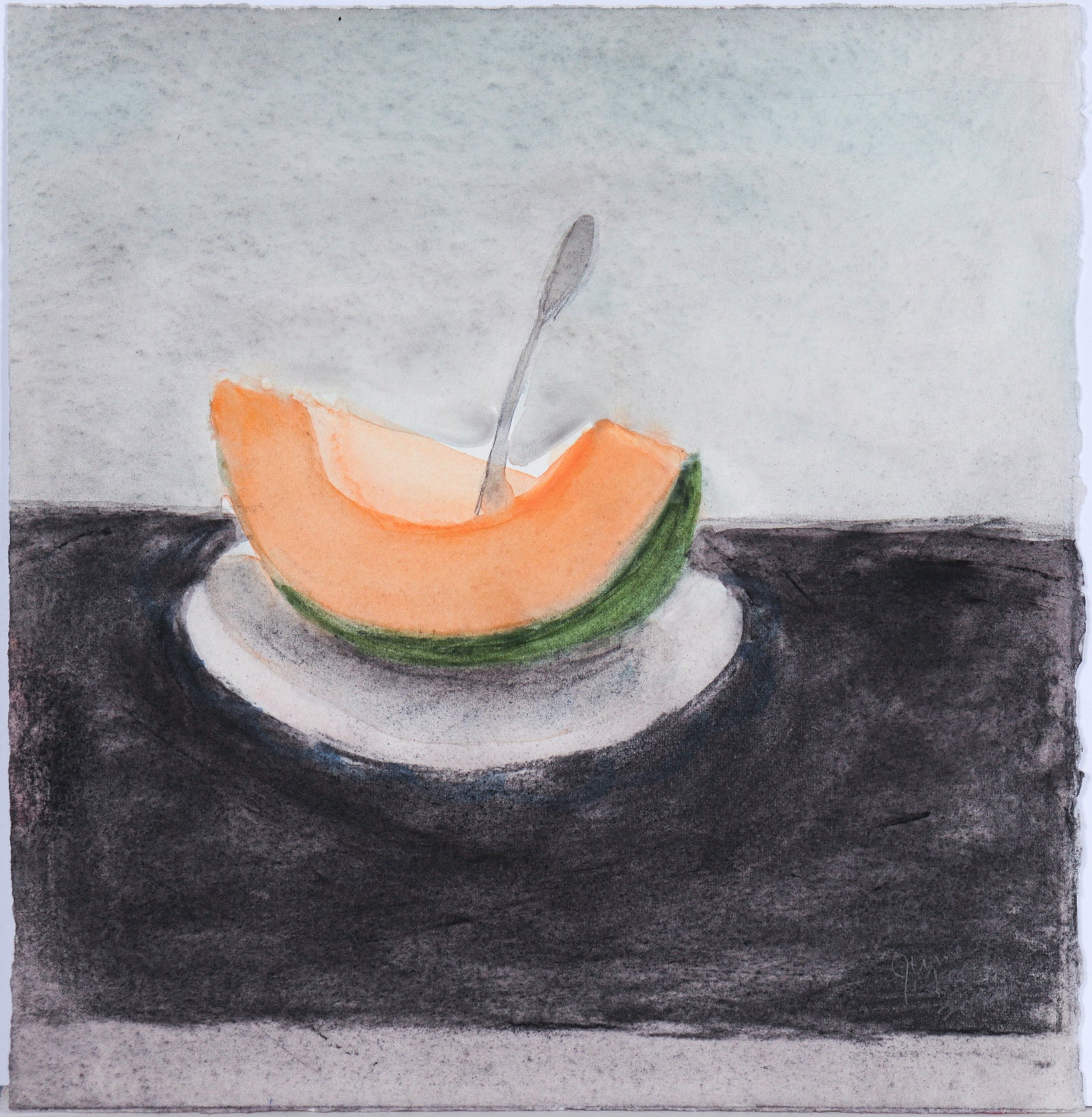 Cantaloupe Stll-Life<br>2014 Watercolor & Charcoal <br><br>#C6172