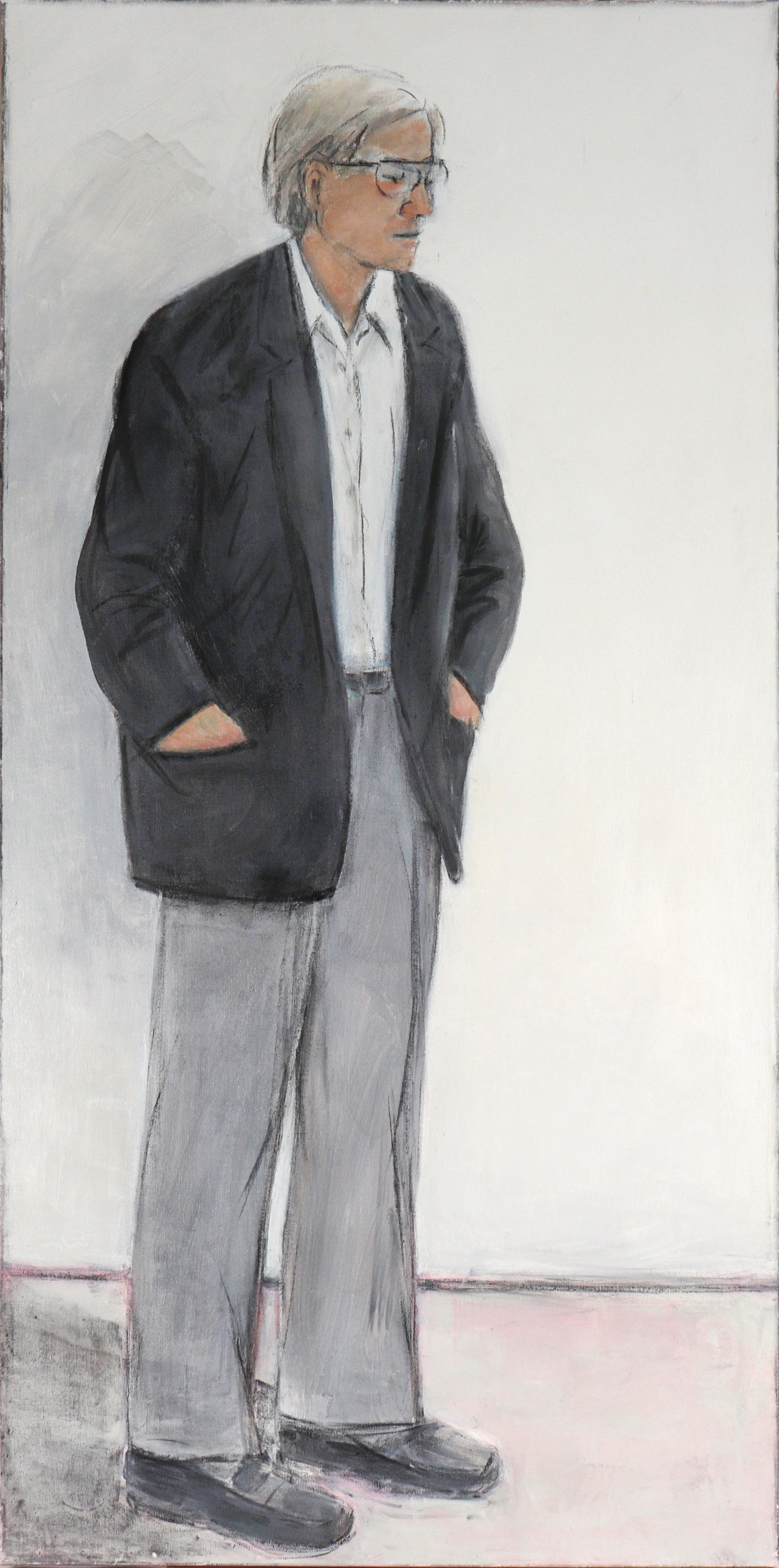 Man in Coat Jacket<br>20th Century Acrylic & Charcoal<br><br>#C6189