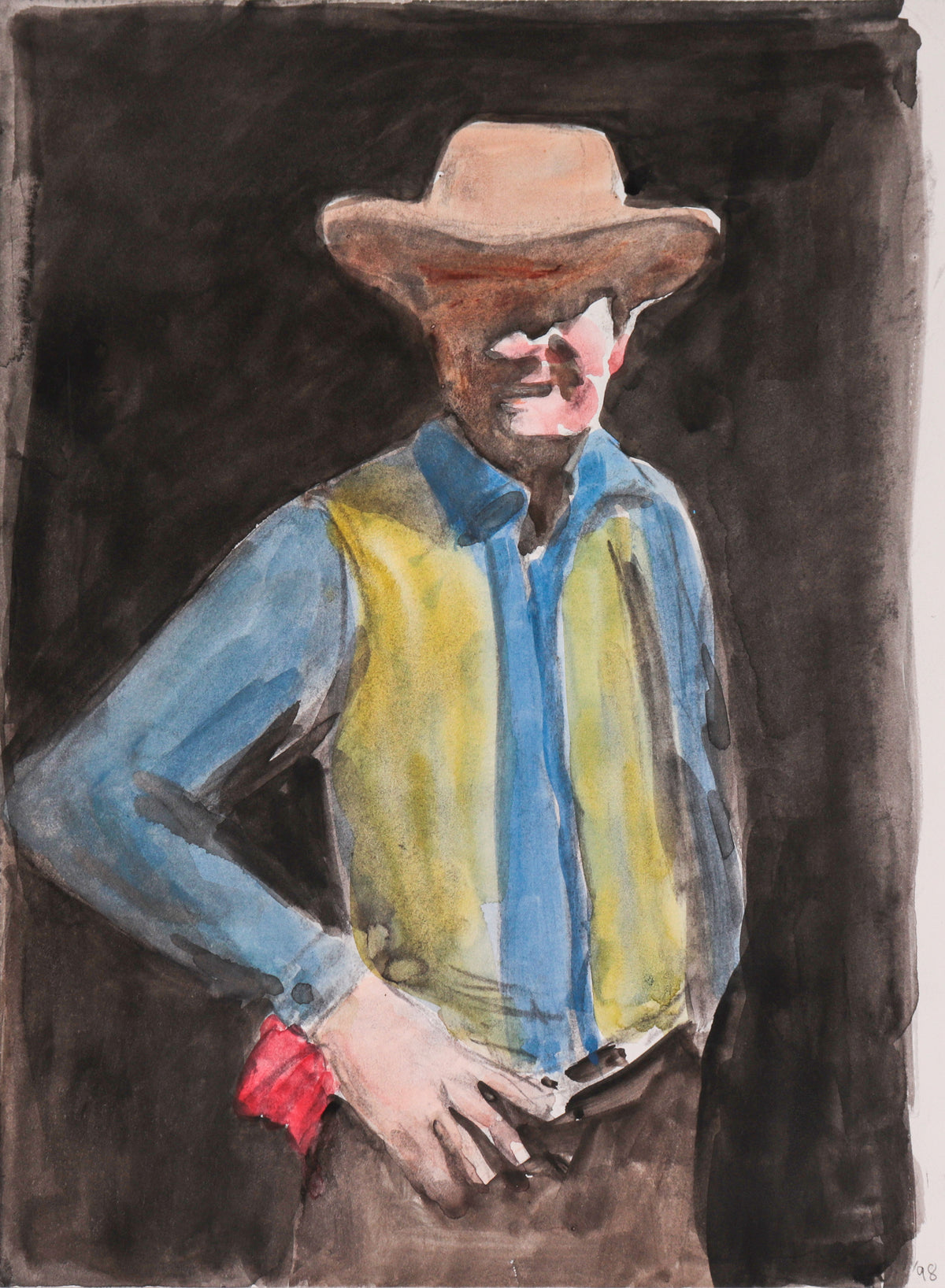 Smiling Cowboy&lt;br&gt;1998 Watercolor &amp; Charcoal&lt;br&gt;&lt;br&gt;#C6207