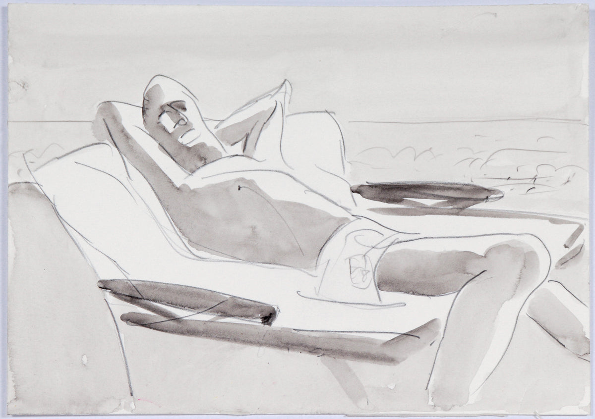 Monochromatic Lounging Figure&lt;br&gt;Late 20th Century Watercolor &amp; Graphite &lt;br&gt;&lt;br&gt;#C6208