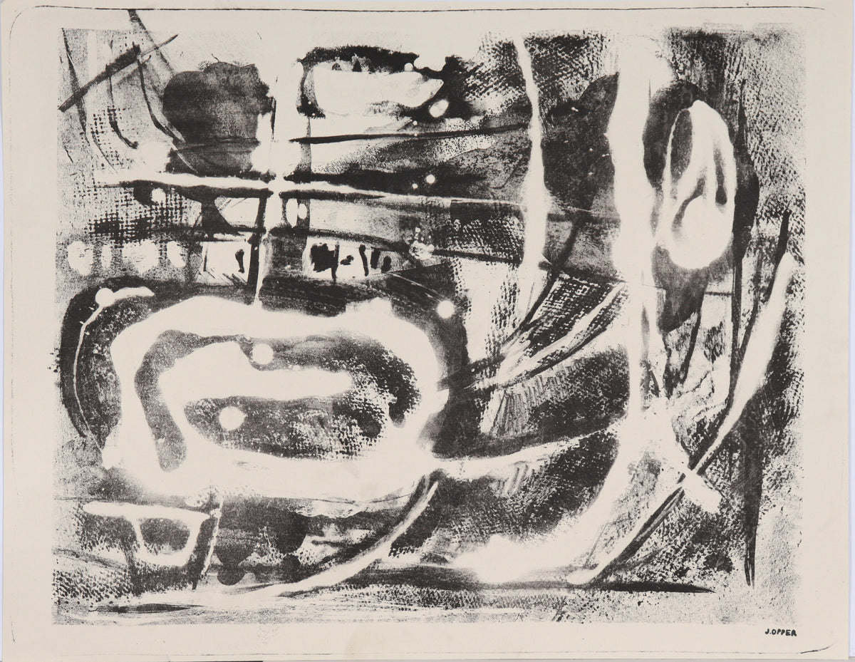 Monochrome Fluid Abstract&lt;br&gt;1940-50s Lithograph &lt;br&gt;&lt;br&gt;#38912