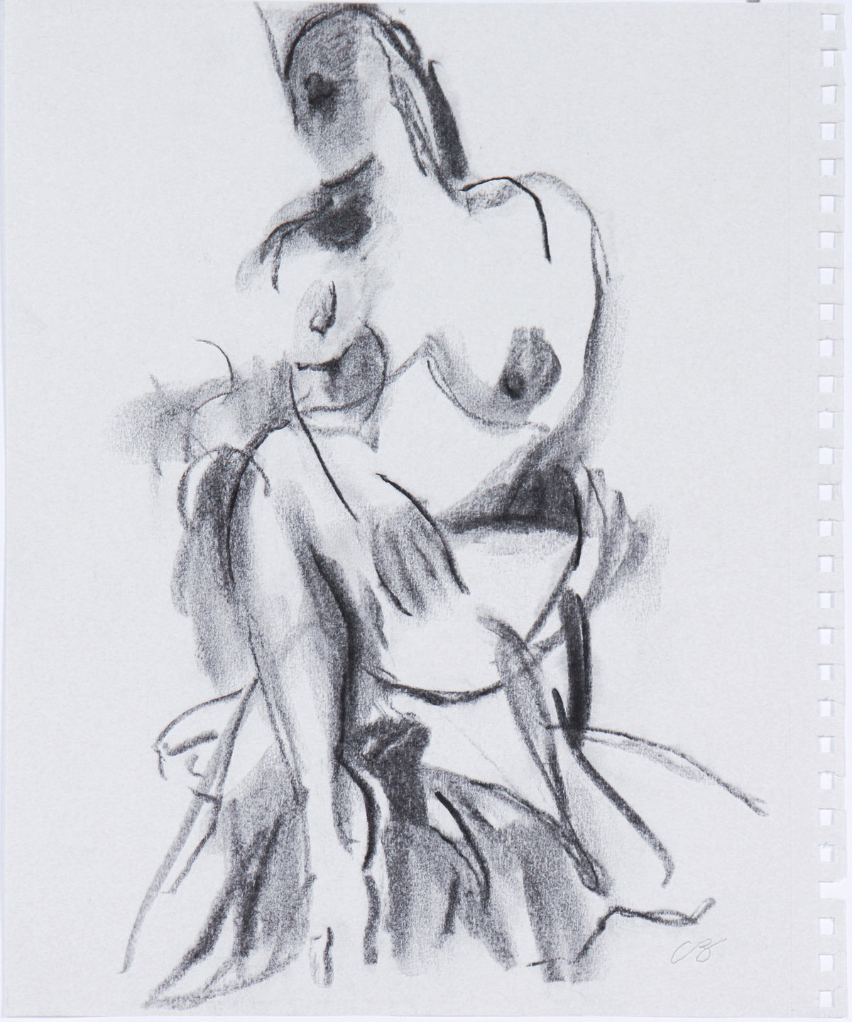 Expressive Seated Figure &lt;br&gt;20th Century Charcoal &lt;br&gt;&lt;br&gt;#C6218