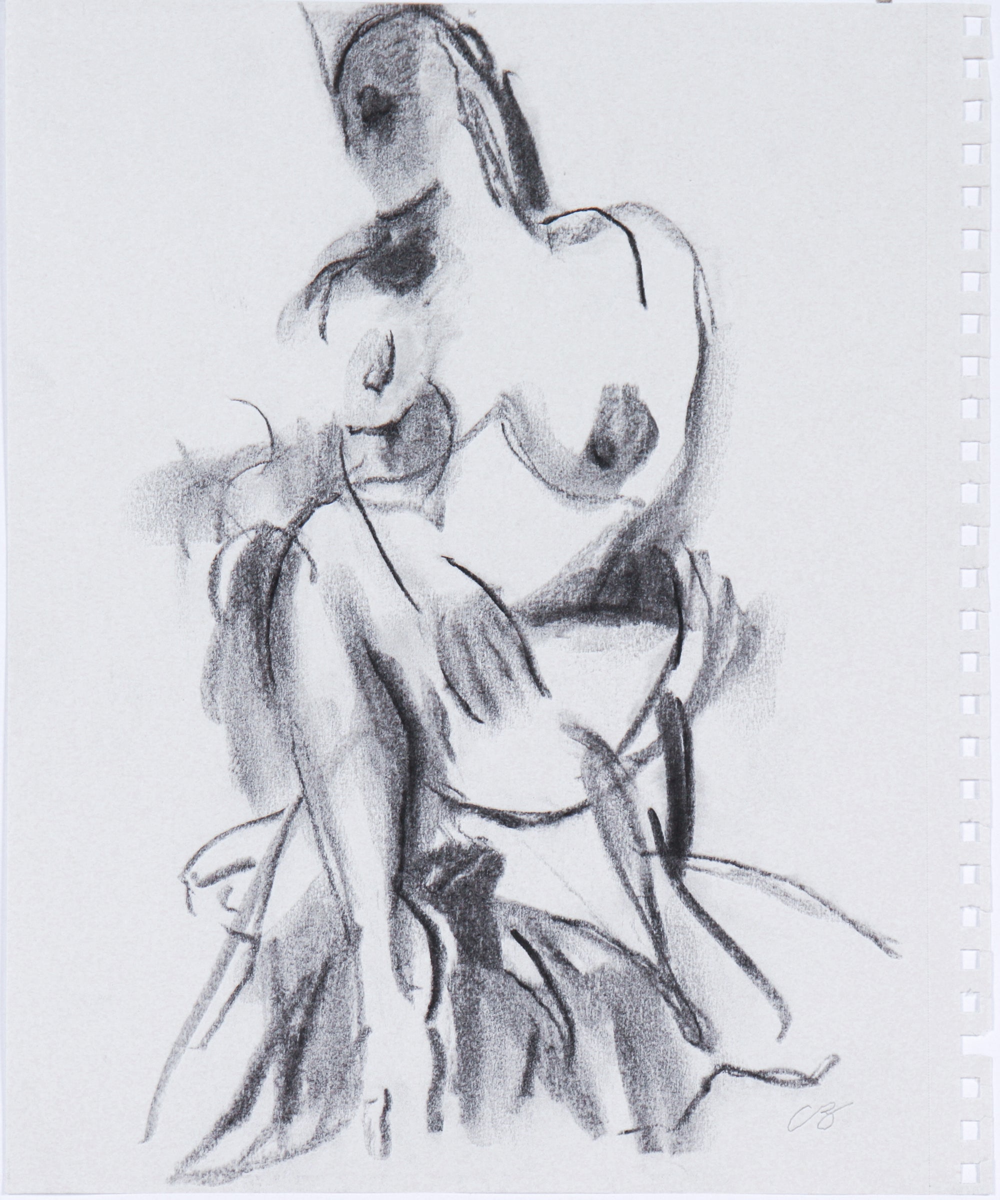 Expressive Seated Figure <br>20th Century Charcoal <br><br>#C6218