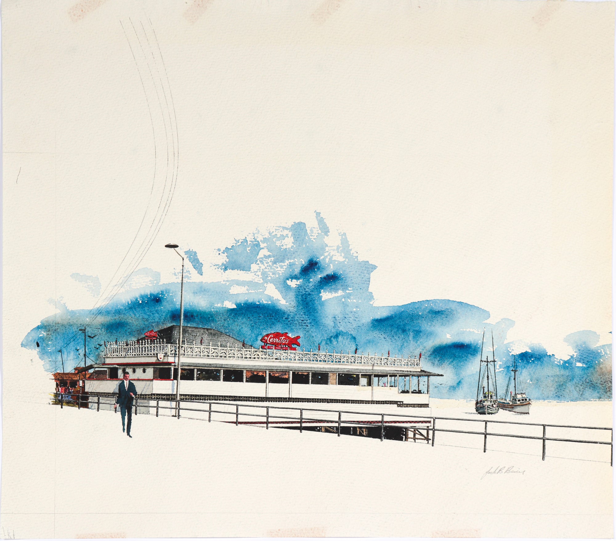 <i>Cerrito's by the Wharf</i> <br>20th Century Watercolor<br><br>#C6234