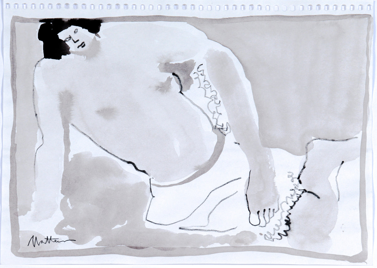 Monochromatic Reclining Figure&lt;br&gt;20th Century Ink Wash&lt;br&gt;&lt;br&gt;#C6240