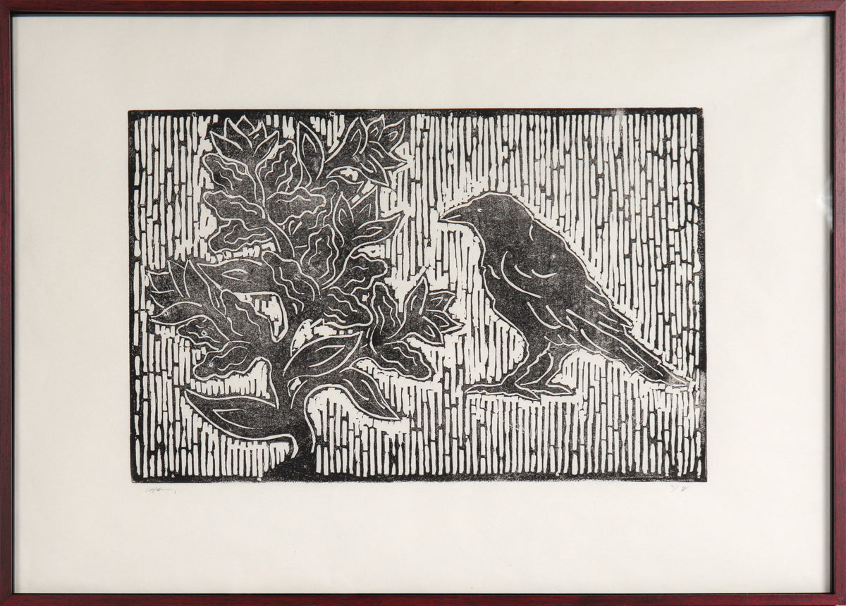 Crow &amp; Tree &lt;br&gt;20th Century Linocut &lt;br&gt;&lt;br&gt;#C6342