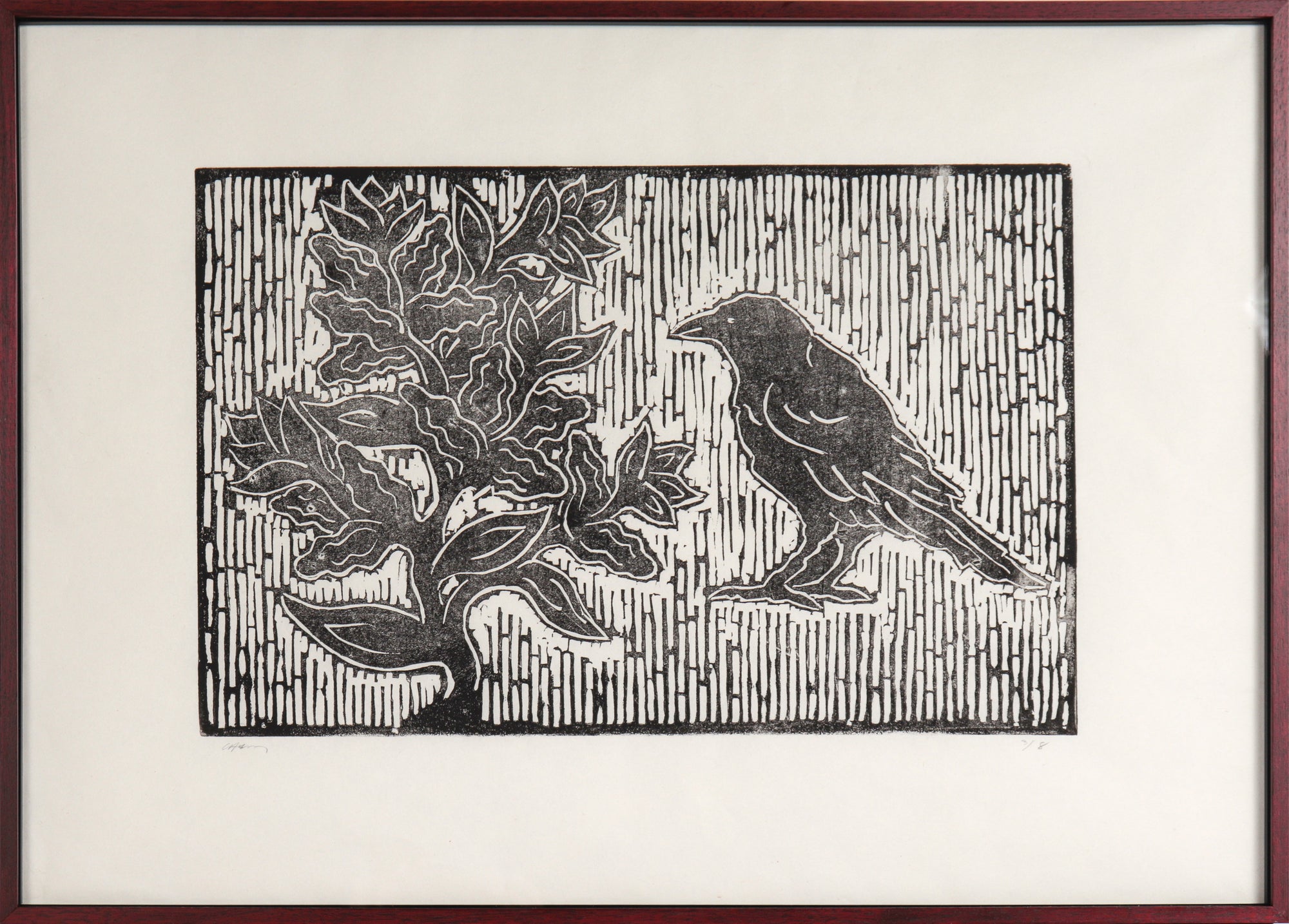 Crow & Tree <br>20th Century Woodcut <br><br>#C6342