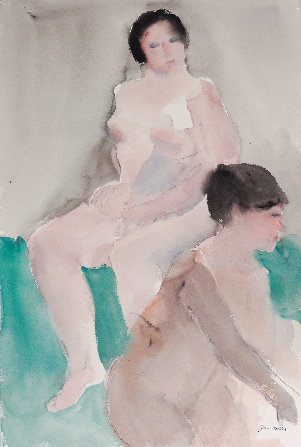 Nude Figure Pair &lt;br&gt;20th Century Watercolor &amp; Charcoal &lt;br&gt;&lt;br&gt;#C6389