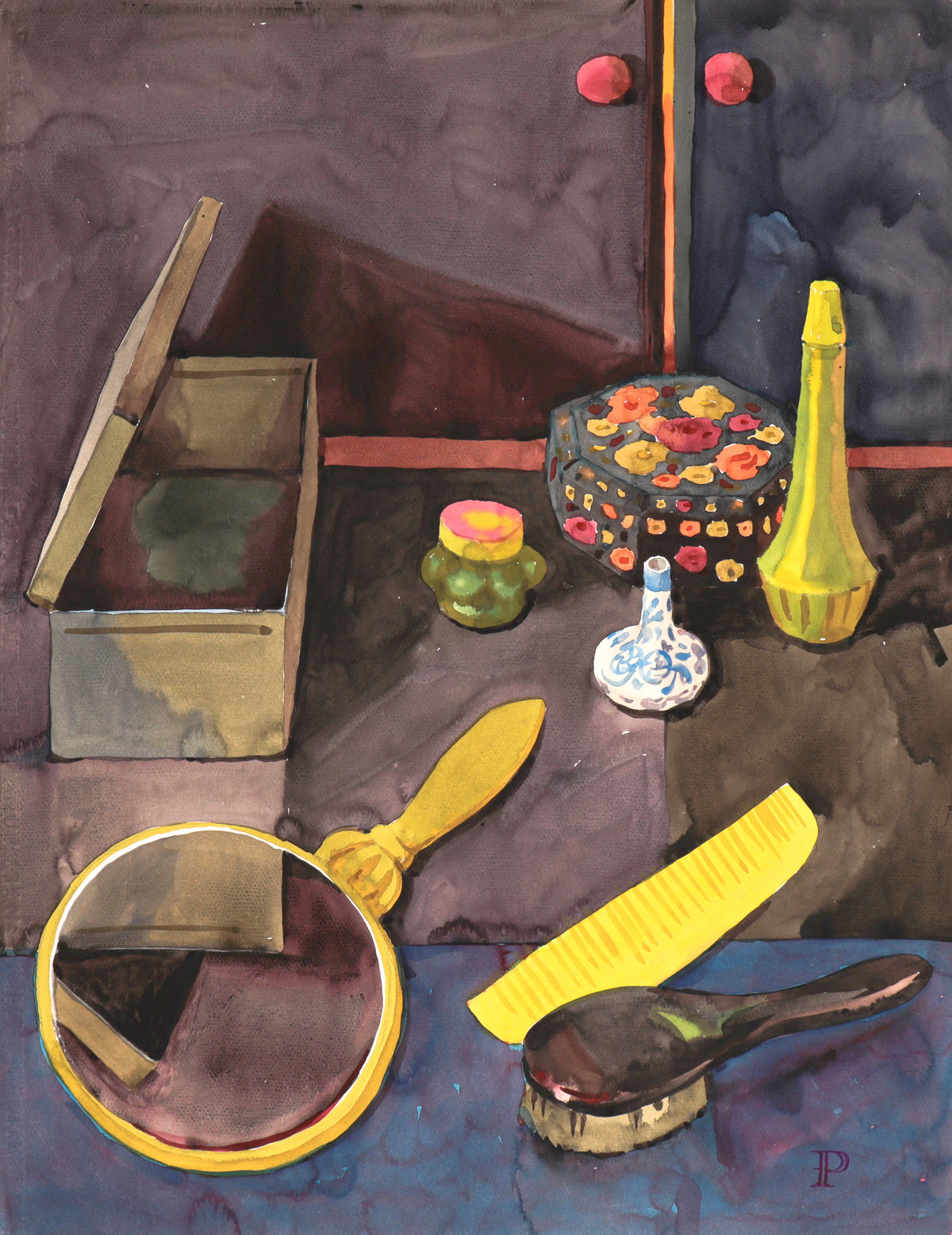 Moody Still-Life with Magnifying Glass&lt;br&gt;20th Century Watercolor &lt;br&gt;&lt;br&gt;#C6391