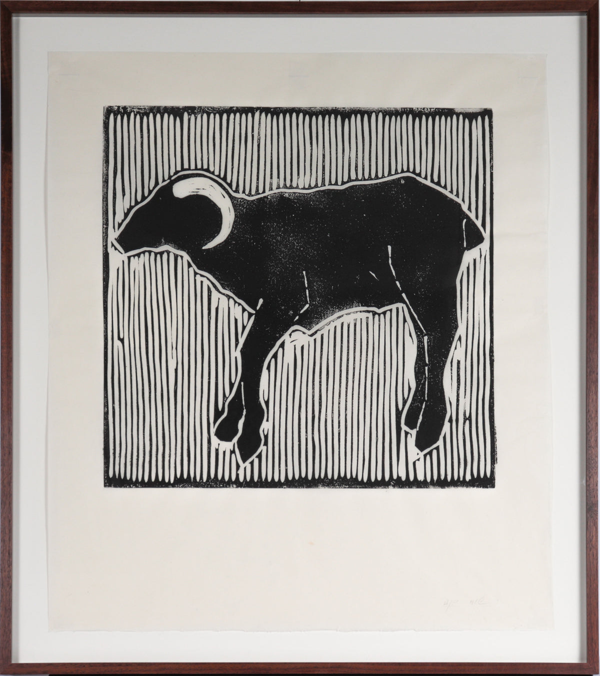 20th Century Monochromatic Ram Linocut &lt;br&gt;&lt;br&gt;#C6442