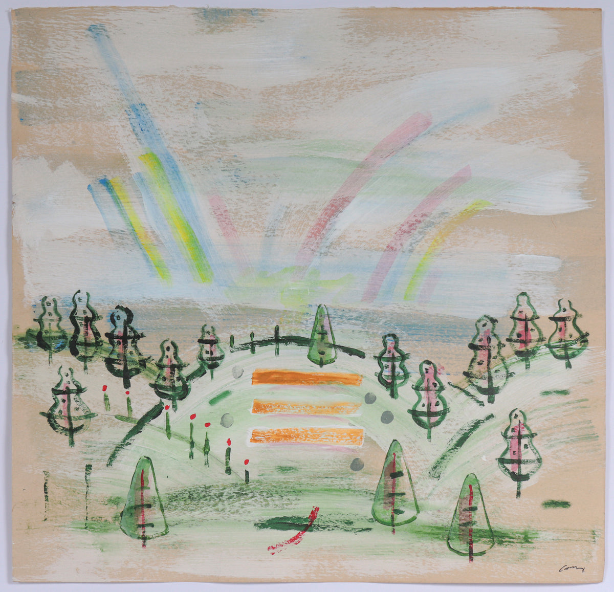 Abstracted Landscape with Rainbow <br>2016 Acrylic & Watercolor<br><br>#C6530