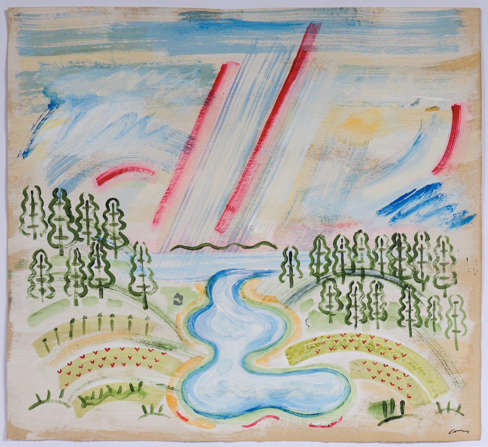 Cheerful Abstracted Landscape <br> 2016 Acrylic & Watercolor<br><br>#C6531