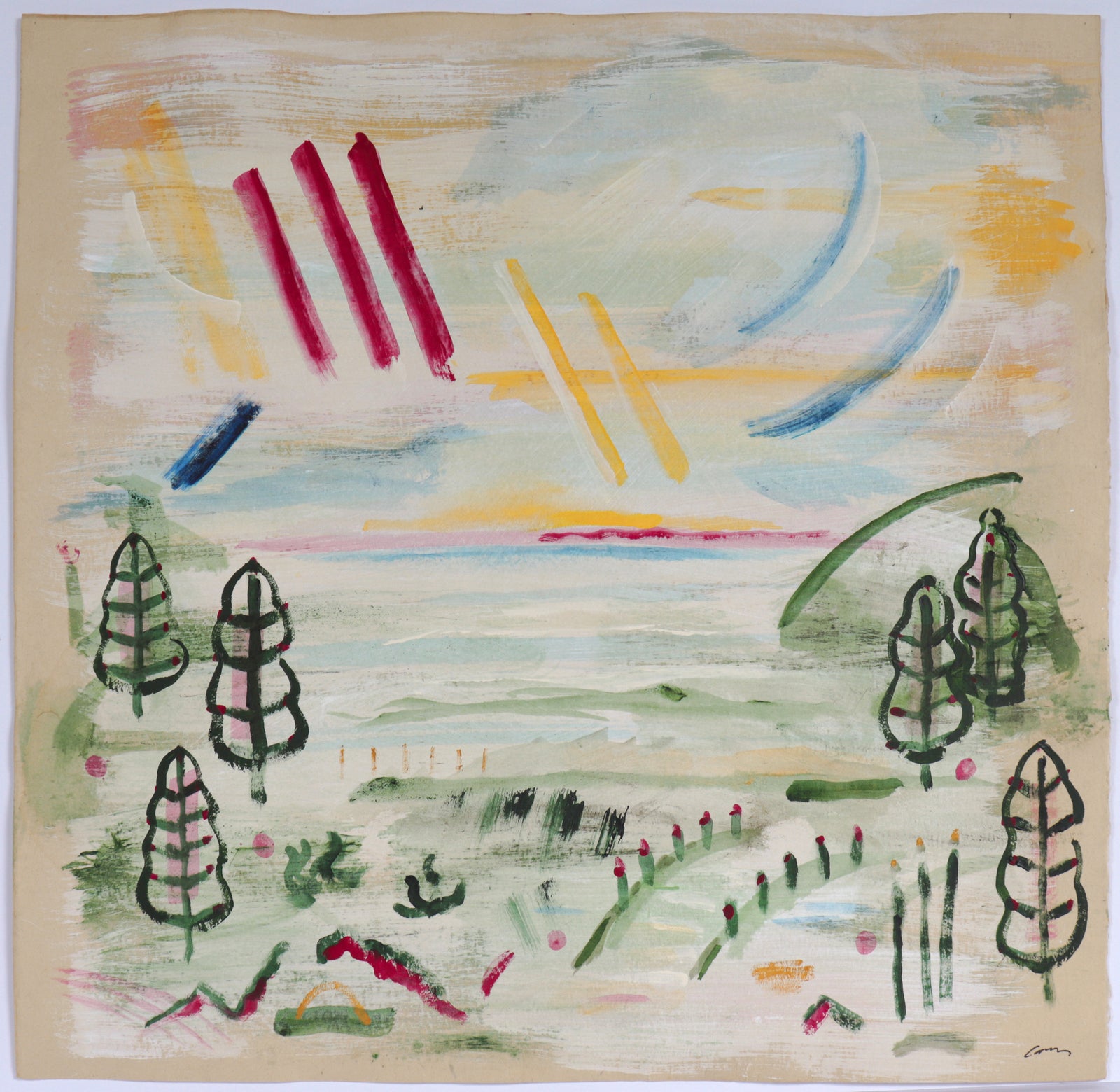 Lively Landscape with Sunrays <br>2016 Acrylic & Watercolor<br><br>#C6532