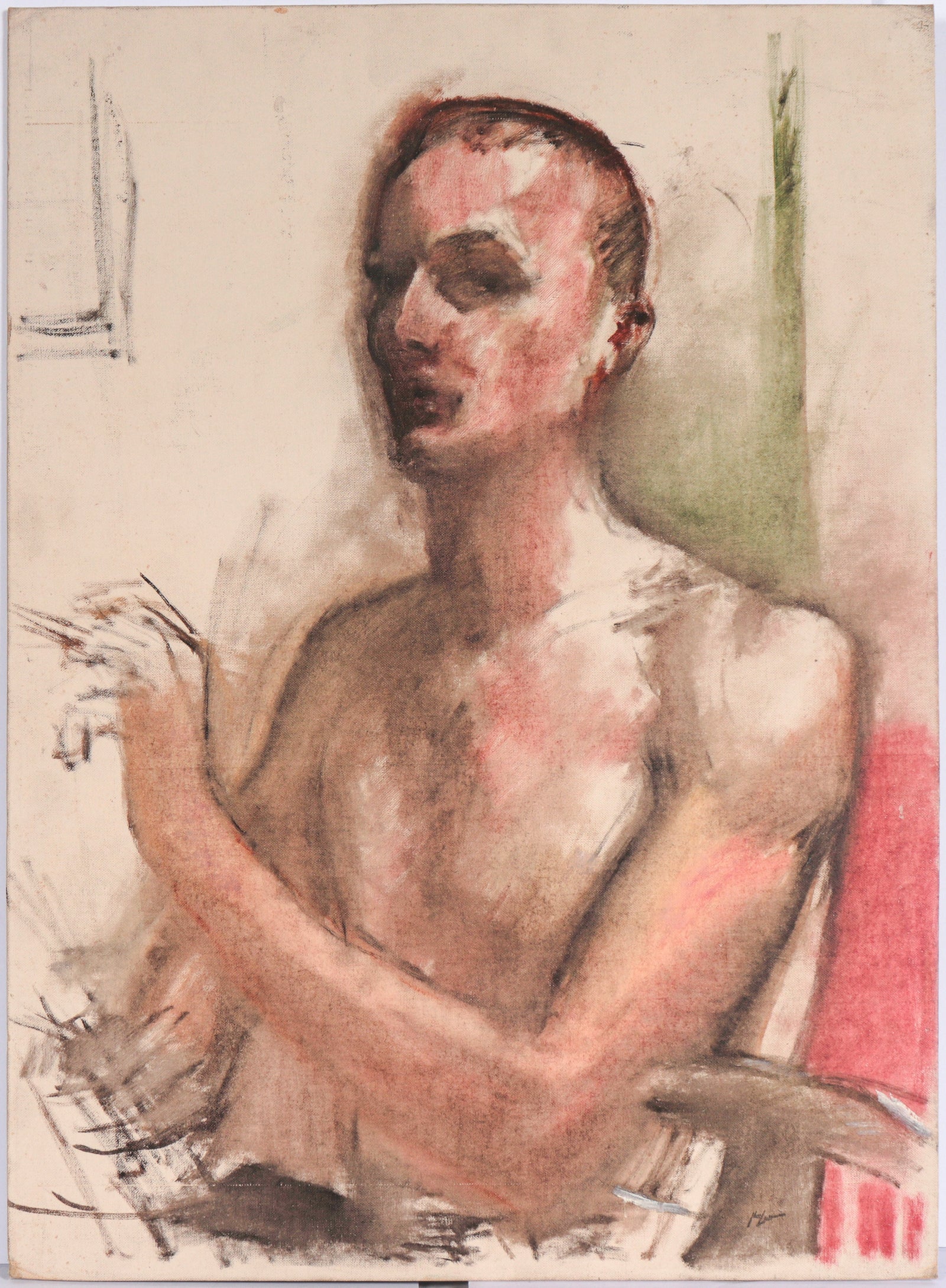 Artist's Self-Portrait <br>Mid 20th Century Oil <br><br>#C6650
