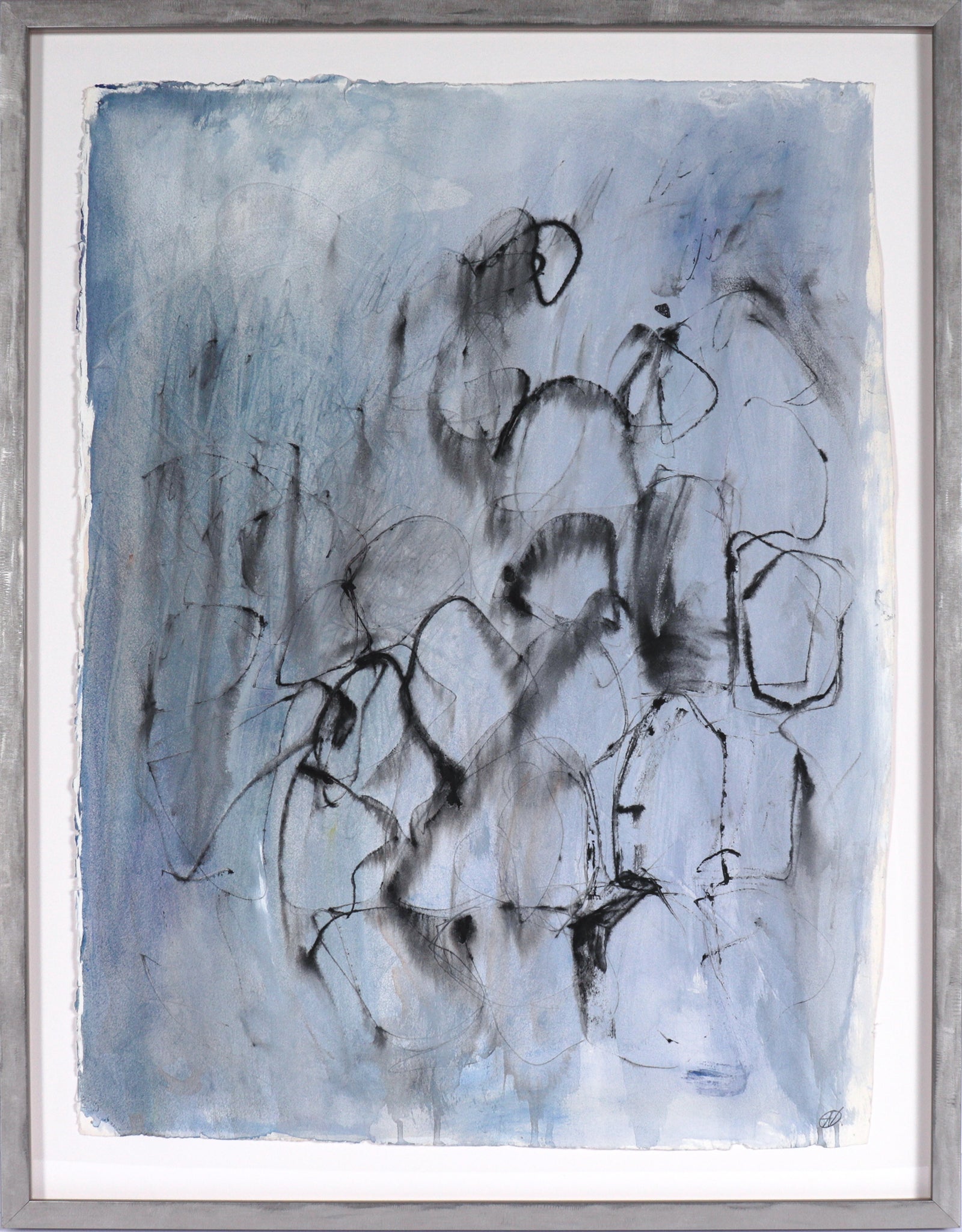 Expressive Blue Abstract <br>20th Century Mixed Media <br><br>#C6577