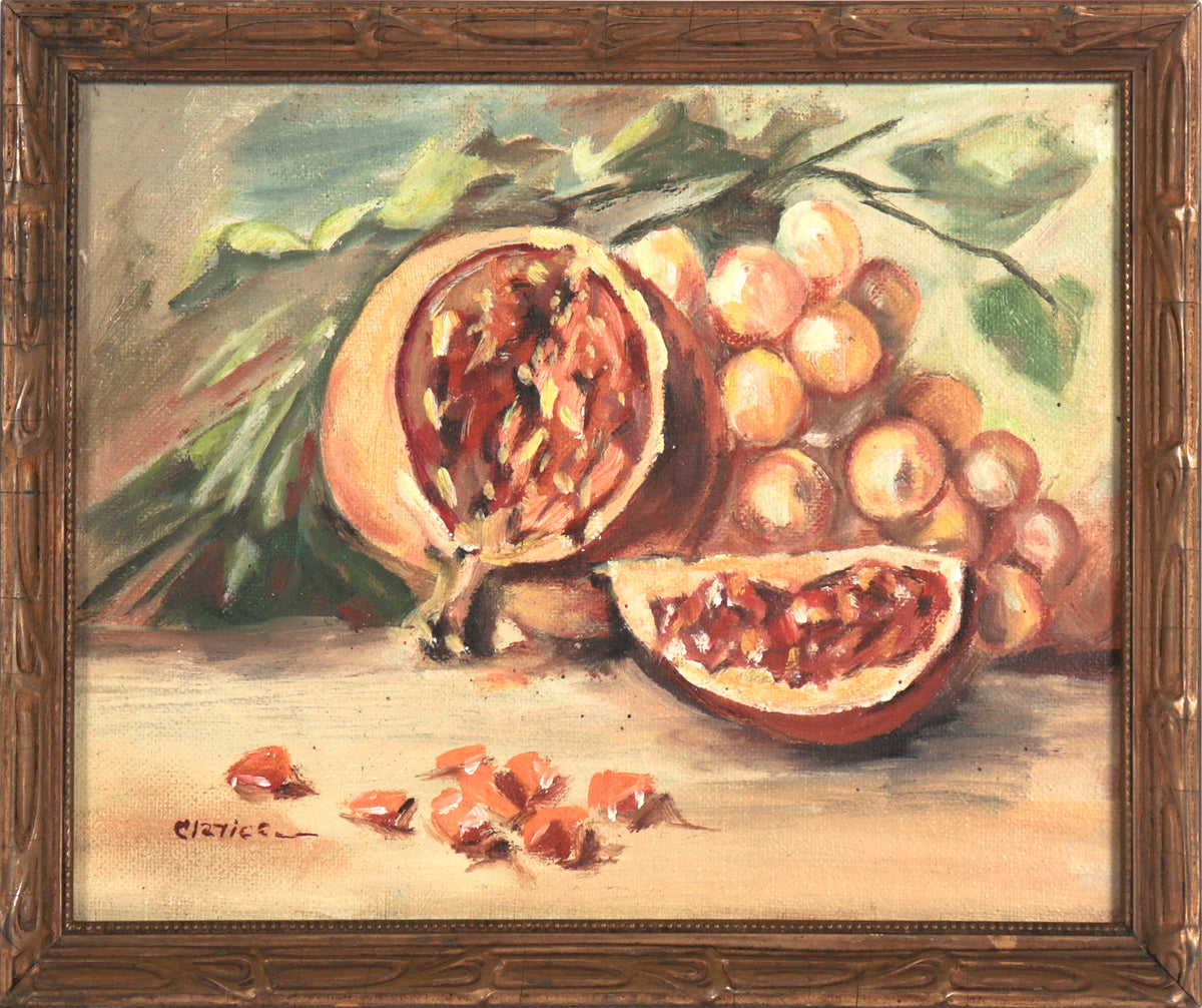 Warm Toned Pomegranite Still Life&lt;br&gt;Mid 20th Century Oil&lt;br&gt;&lt;br&gt;C6585