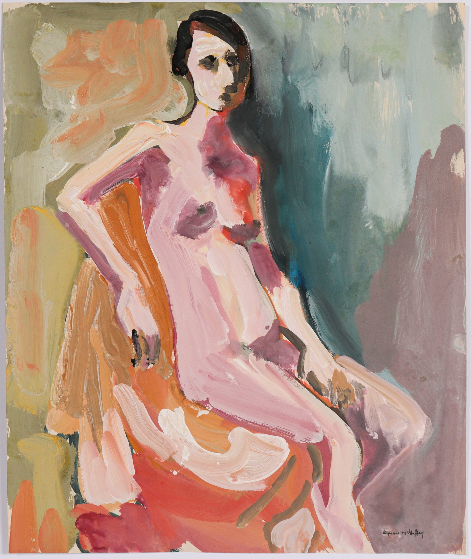 Pink Toned Seated Nude<br>Mid 20th Century Distemper<br><br>#C6605
