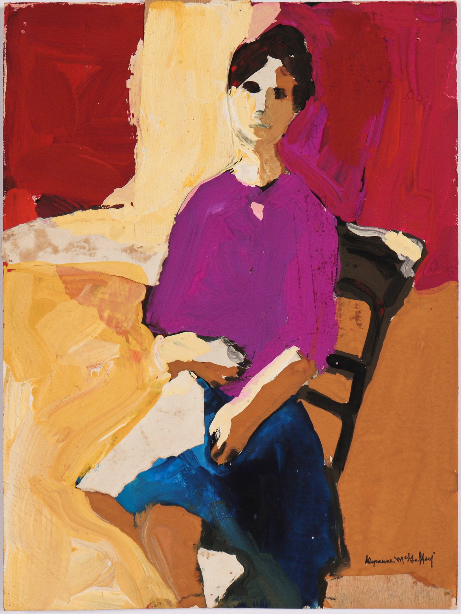 Colorful Seated Portrait<br>Mid 20th Century Distemper<br><br>C6607