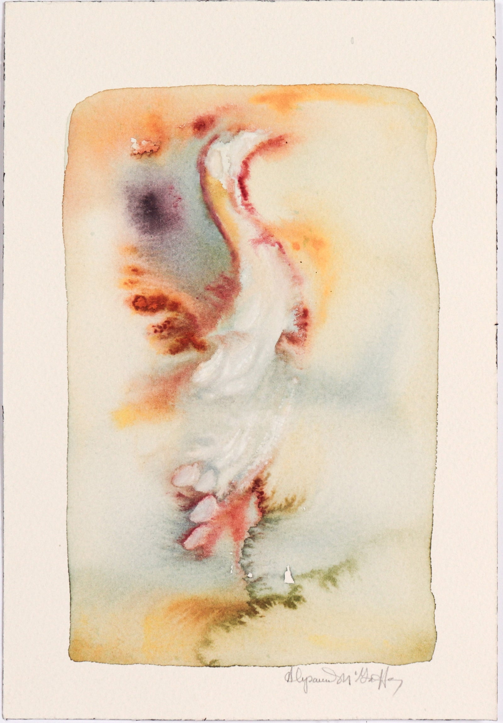 Warm Toned Abstracted Duck<br>Mid 20th Century Watercolor<br><br>C6609
