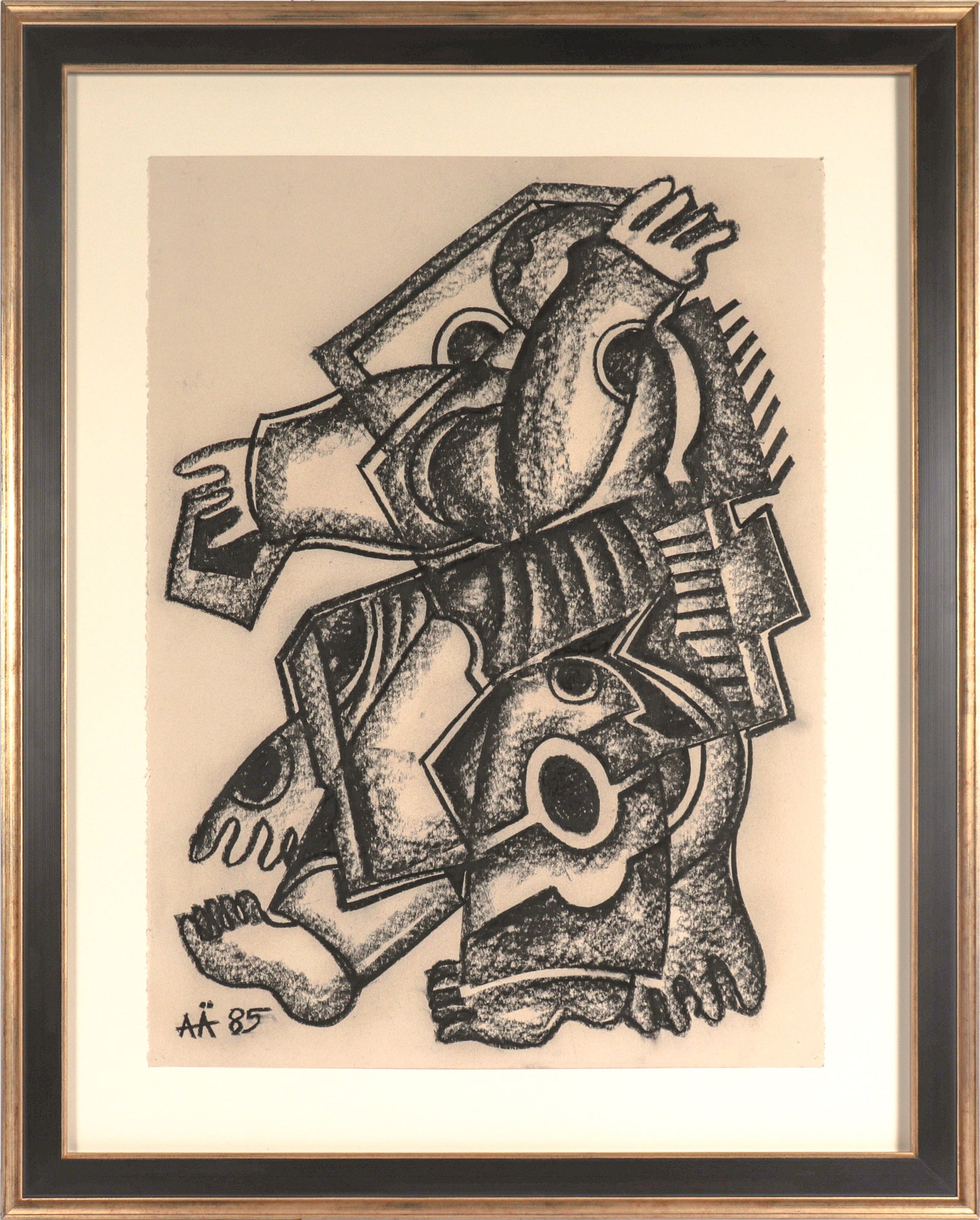 Cubist Abstracted Limbs and Shapes<br>1985 Charcoal<br><br>C6635