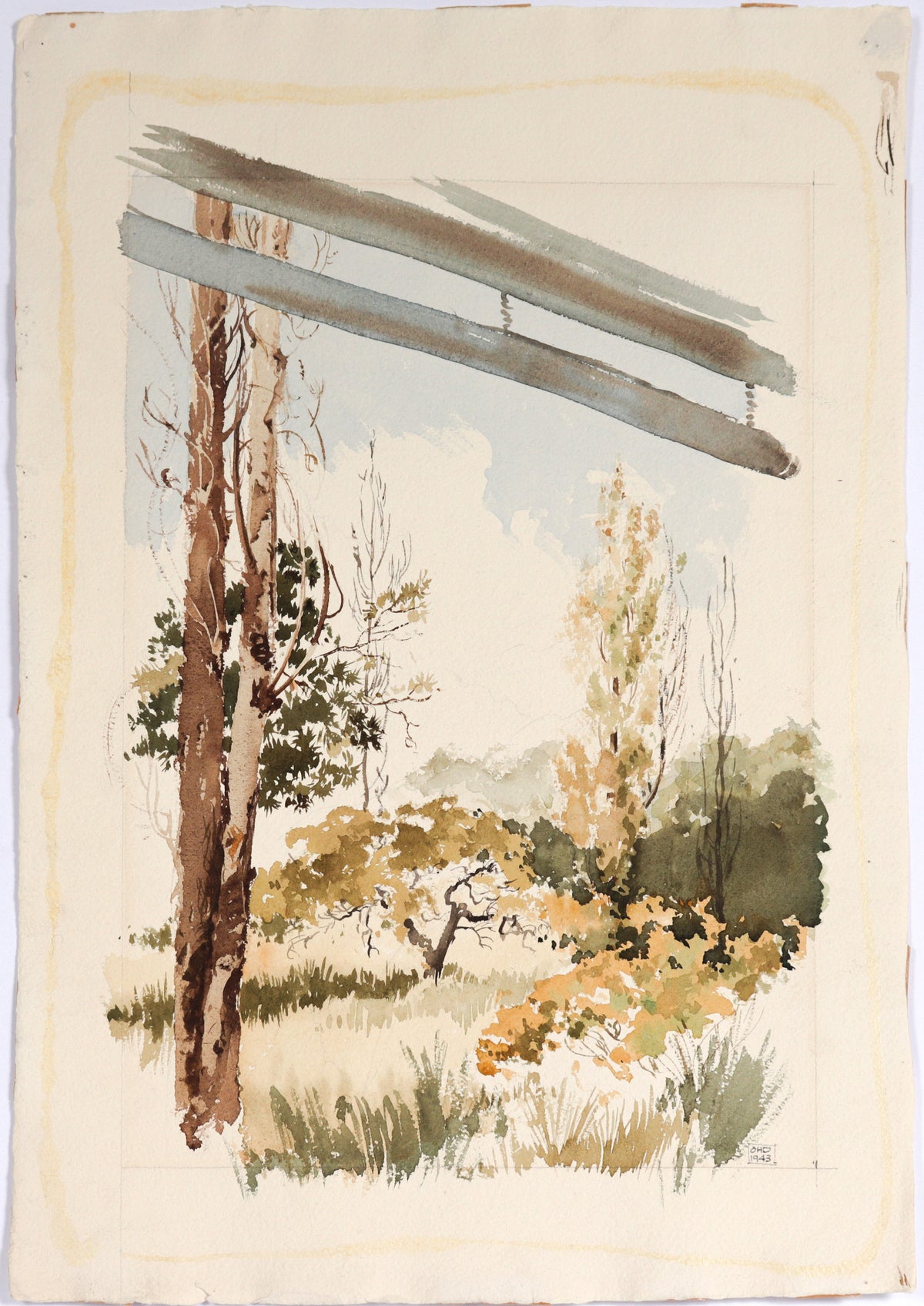 Warm-toned Tree Scene&lt;br&gt;1943 Watercolor&lt;br&gt;&lt;br&gt;#C6645