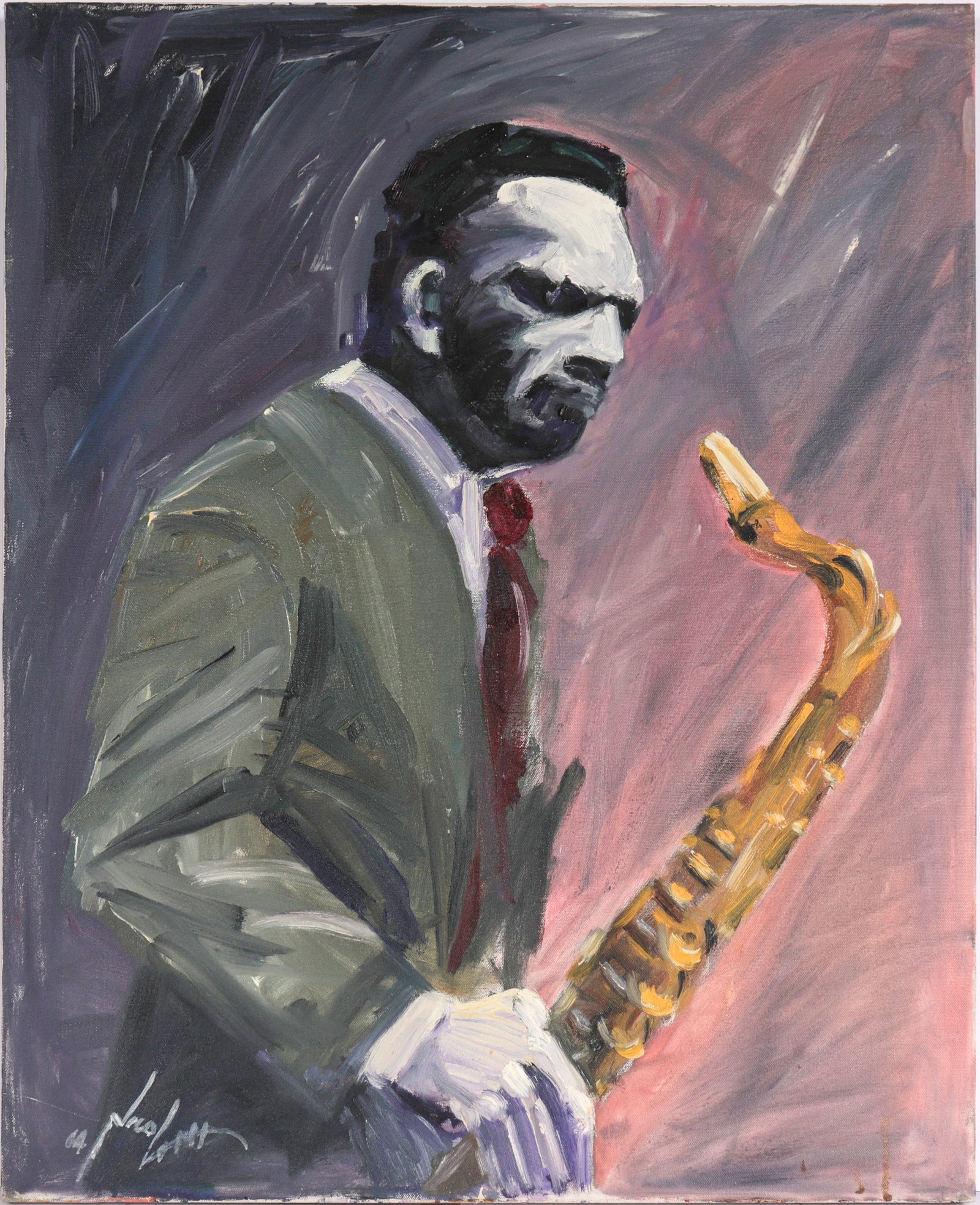 Man with Saxophone <br>2004 Oil <br><br>#C6648