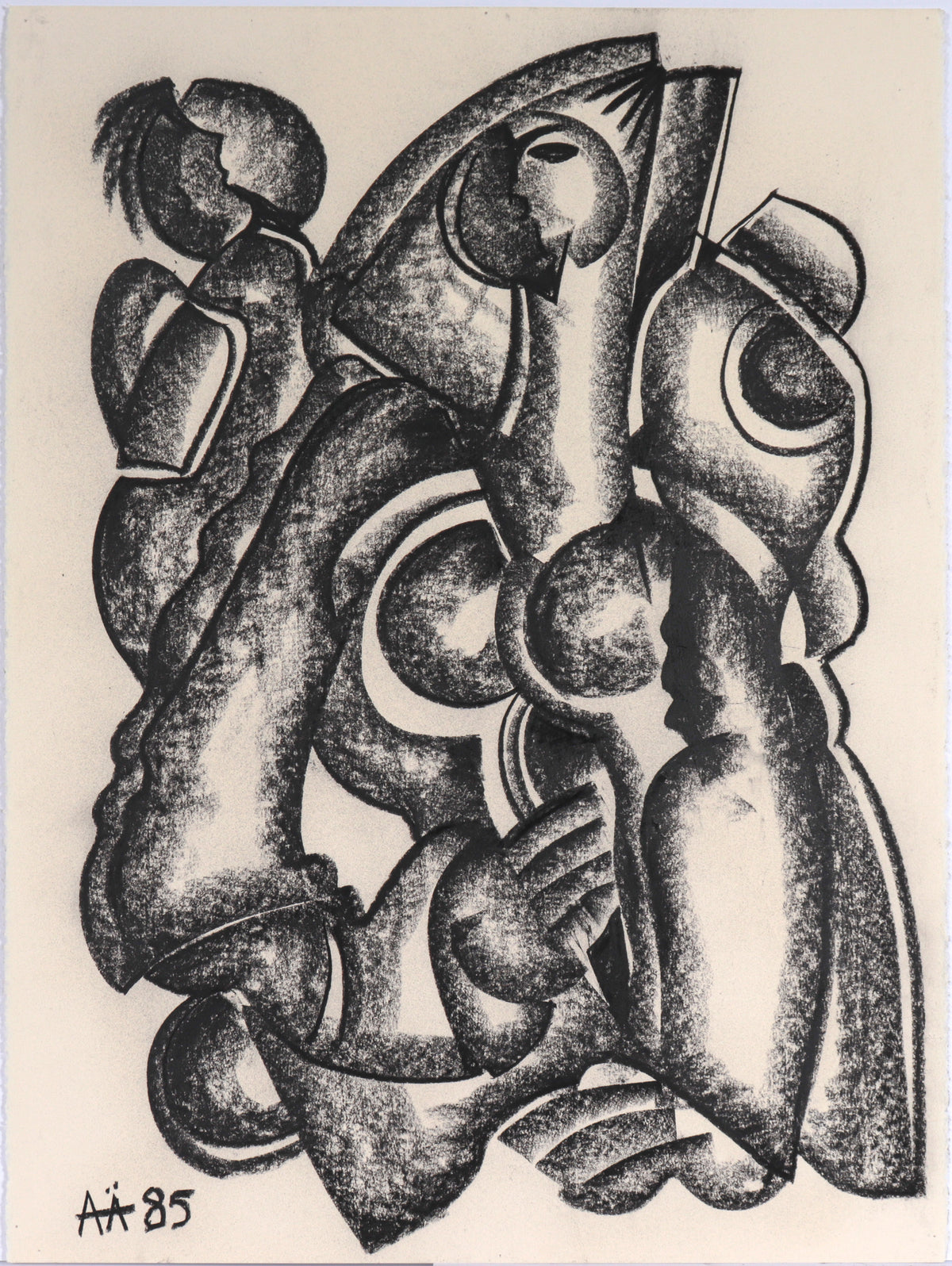 Gestural Abstracted Cubist Figure&lt;br&gt;1985 Charcoal&lt;br&gt;&lt;br&gt;C6696